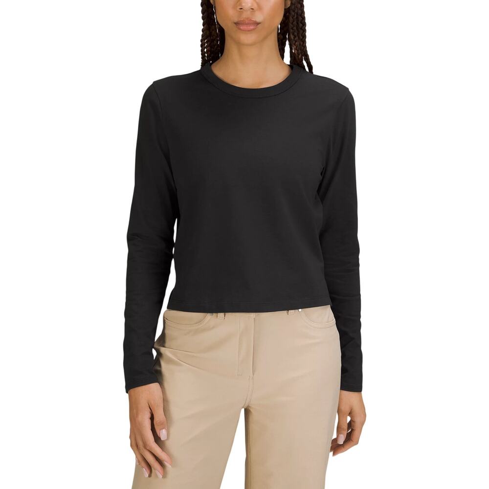 Lululemon Sleek Black Classic-Fit Cotton-Blend Long Sleeve T-Shirt Size 4
